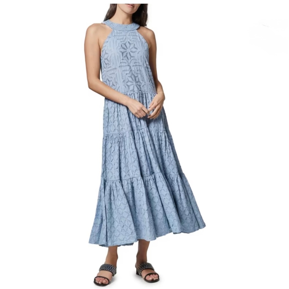 Joie Eyelet Maxi Dress NWOT Decosta Size L Coast Sky Blue